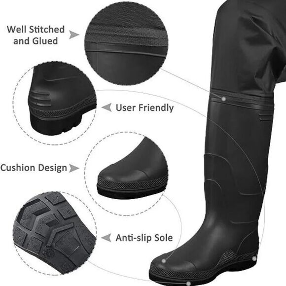 SaphiRose Unisex Black Nylon Waterproof Bootfoot Chest Wader Size M7/W9 SU253 - Picture 6 of 6